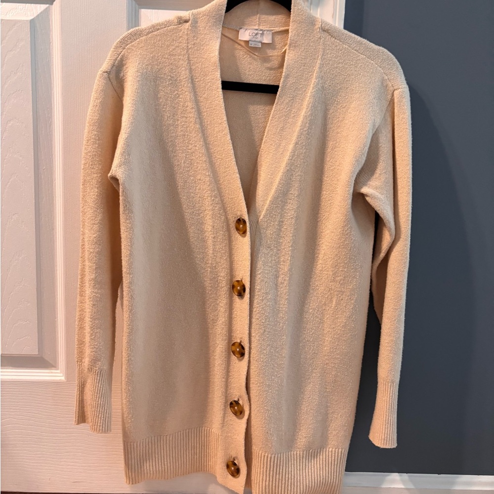 LOFT Women's Cream Cardigan with Button Detail